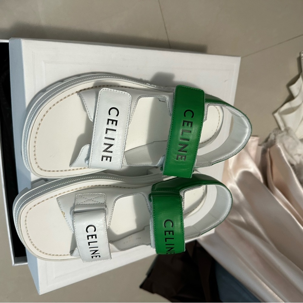 Celine Green and White Women's Sandals